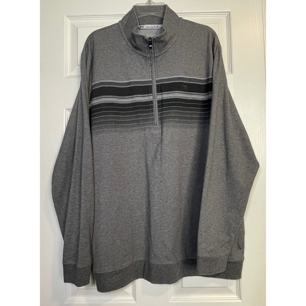 Travis Mathew Quarter Zip Mens XXL Gray Striped Golf Pullover Sweater